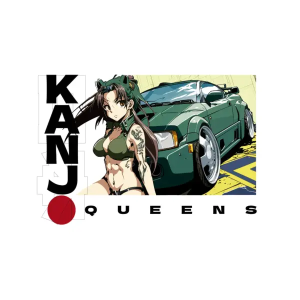 Girl in a bathing dress accompanied by a Japanese car design
