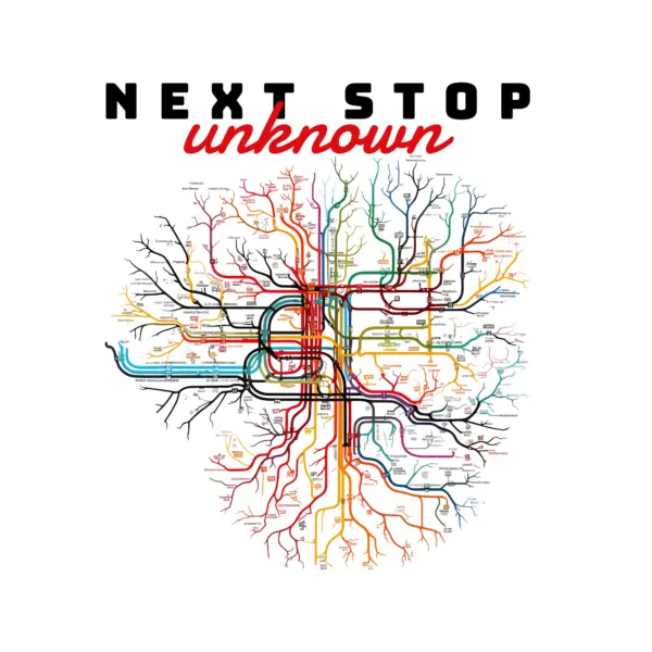 Subway map in the shape of a human brain accompanied by a sentence design