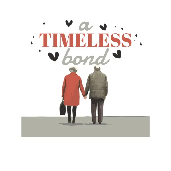 Couple of grandparents with their hands intertwined accompanied by a phrase of love design
