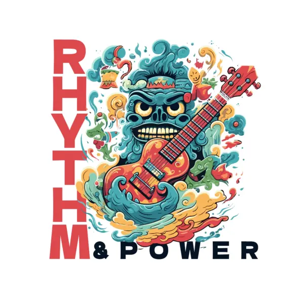 Wind-wrapped monster playing a guitar design