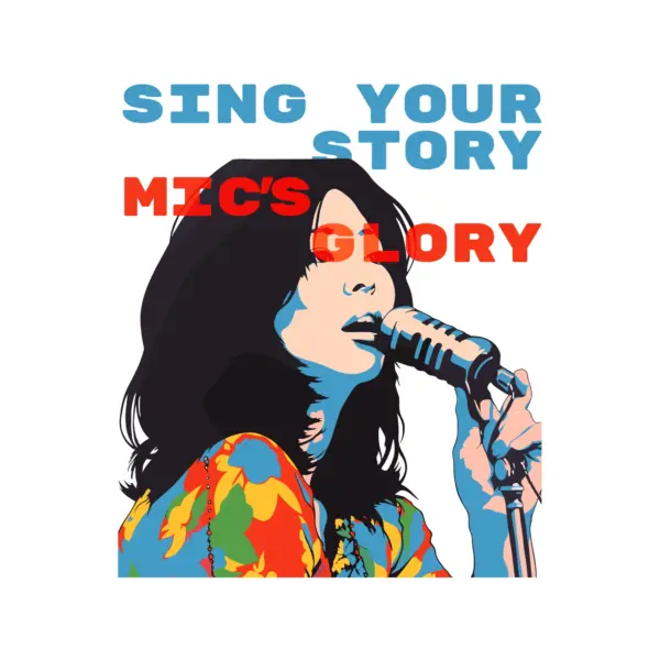 Girl holding a microphone while singing design