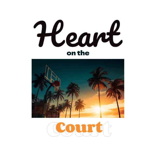 Sunset illuminating the basketball court with palm trees around design