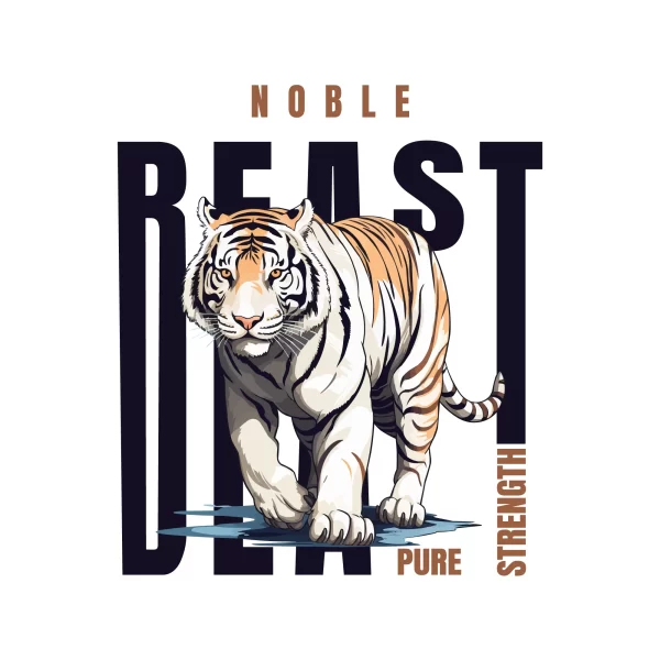 Tiger walking on a puddle with lettering background design