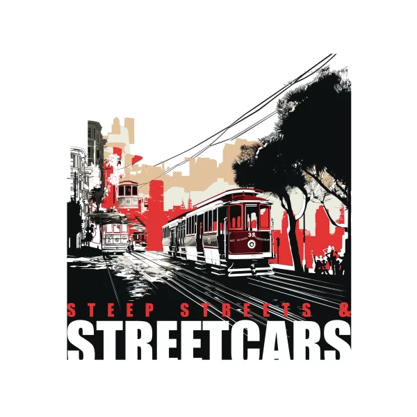 San Francisco streetcars in silhouette design