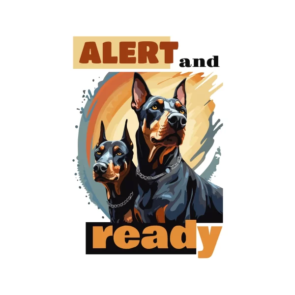 Serious Rottweilers looking at the horizon accompanied by a background with text design