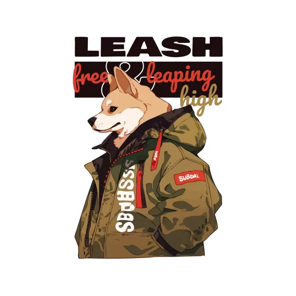 Dog dressed in a streetwear jacket design