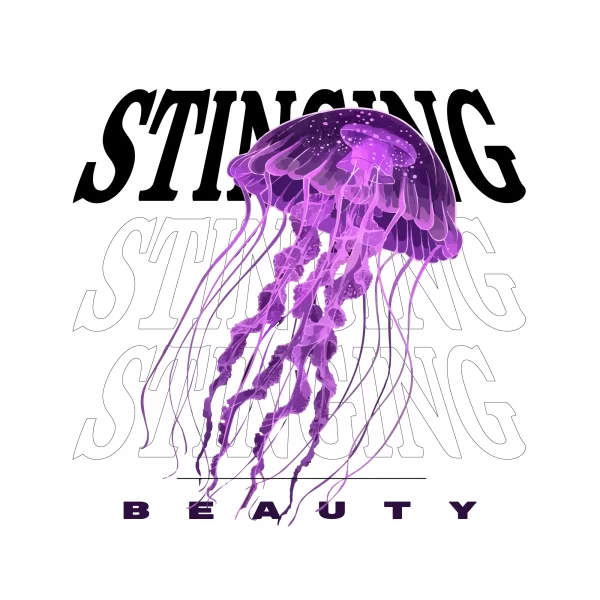 Jellyfish on a text with distorted design