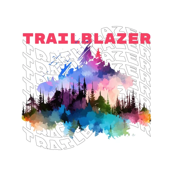 Colored mountain accompanied by a forest silhouette design