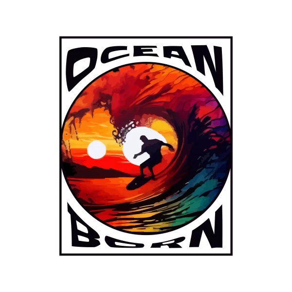 Man surfing in giant waves at sunset design