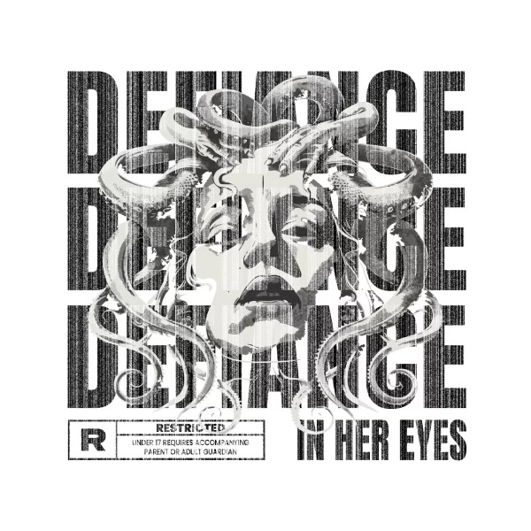 Jellyfish looking at the horizon accompanied by black and white text design