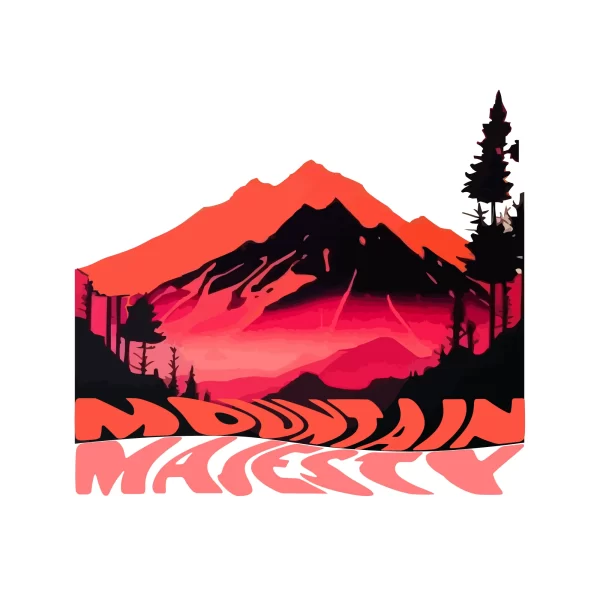 Mountain scenery with trees and sentence around design
