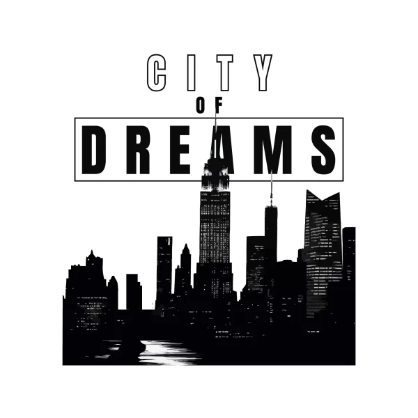 Silhouette of new york with outline phrase design