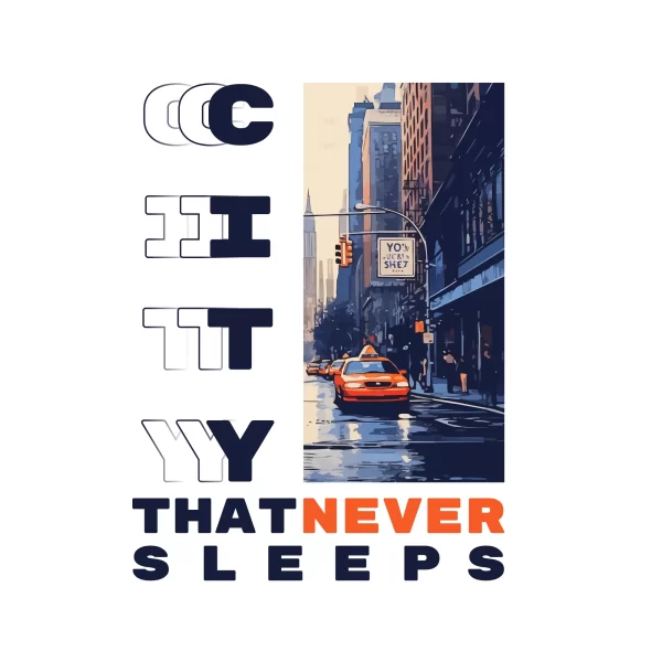 Photo of the new york cabs on the streets accompanied by a text design