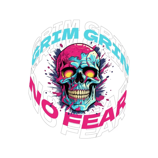 Skull in magenta and cyan with illuminated eyes design