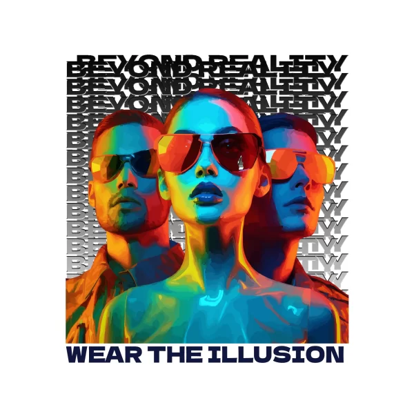 People looking at the horizon with glasses while reflecting colors on themselves design