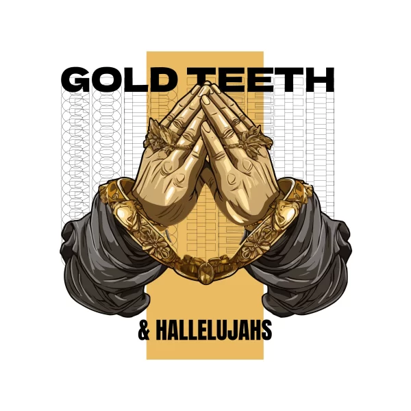 Two hands praying with gold chains and rings design