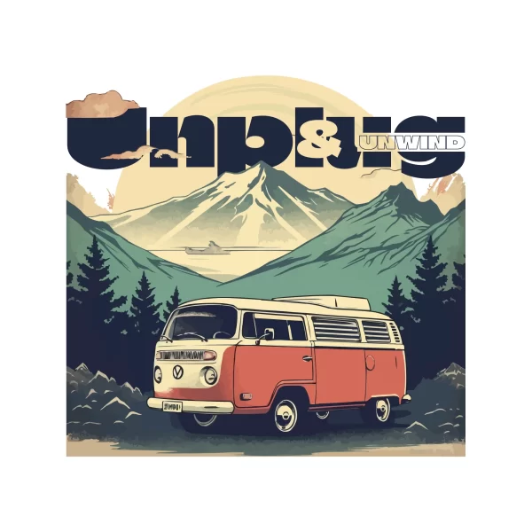 Small van camping on a mountain design