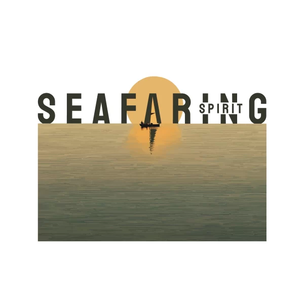 Boat in the middle of the sea with the setting sun design