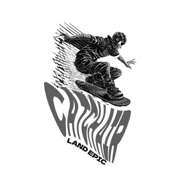 He skates using his skateboard in black and white design