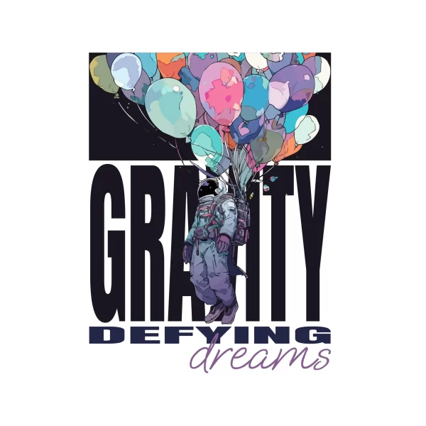 Astronaut flying with balloons attached to him design