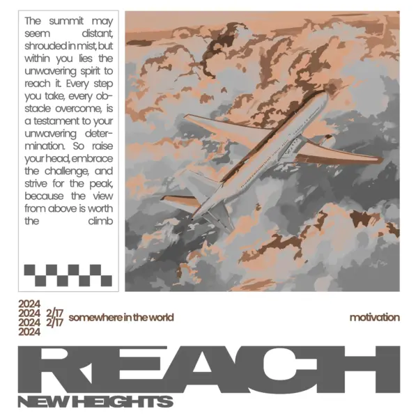 Airplane in the sky surrounded by a motivational phrase design