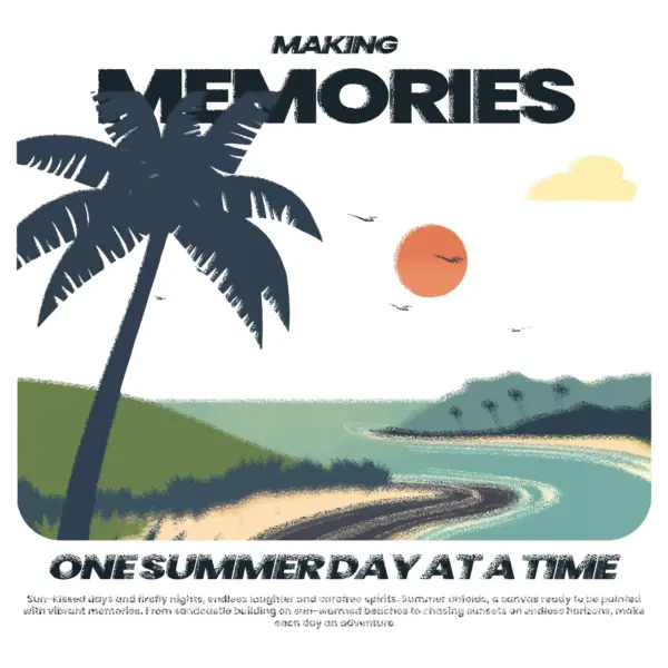 Beach decorated with a summer phrase design