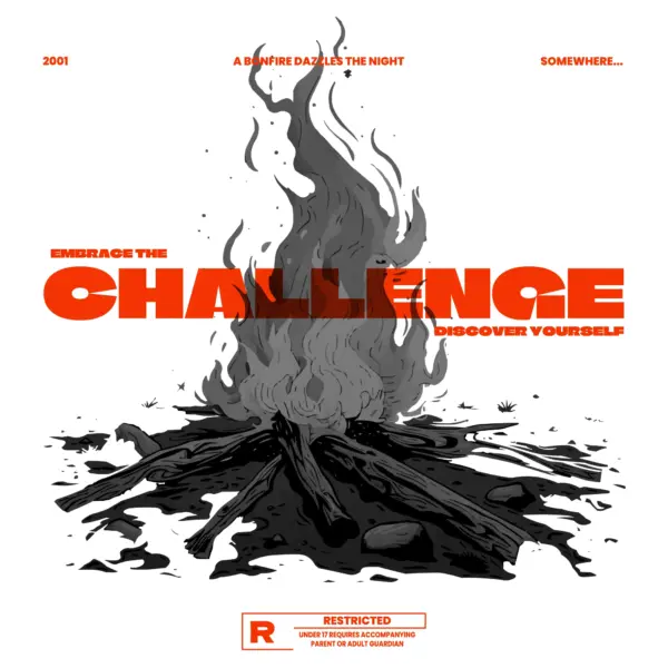 Bonfire in black and white with orange text design