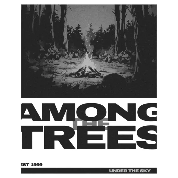 Bonfire in the middle of the forest on a very dark night design