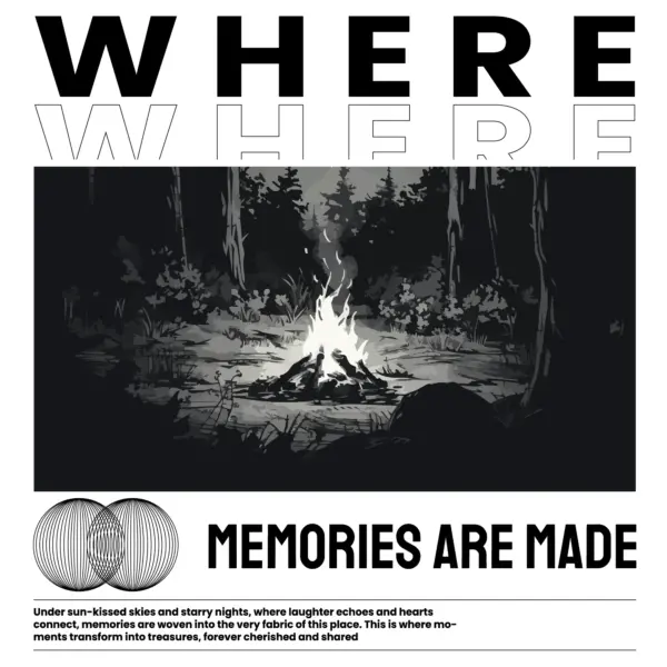 Bonfire inside a forest in black and white design