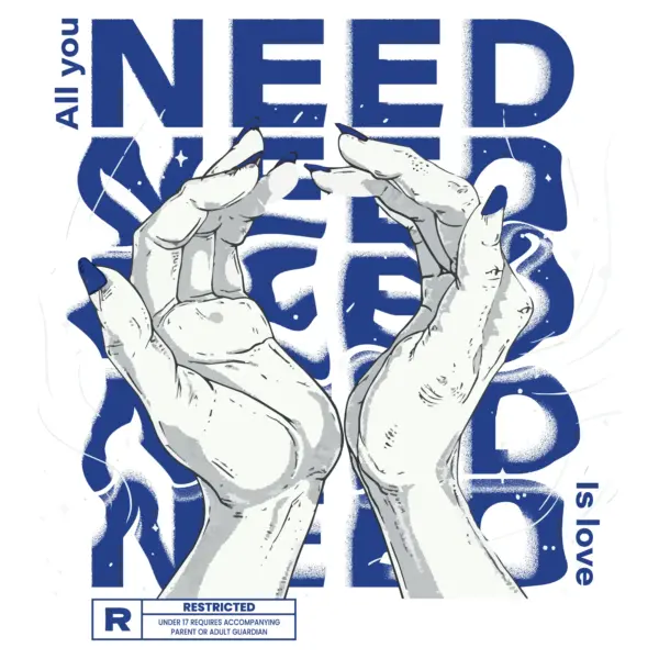 Distorted phrase with hands trying to hold something design