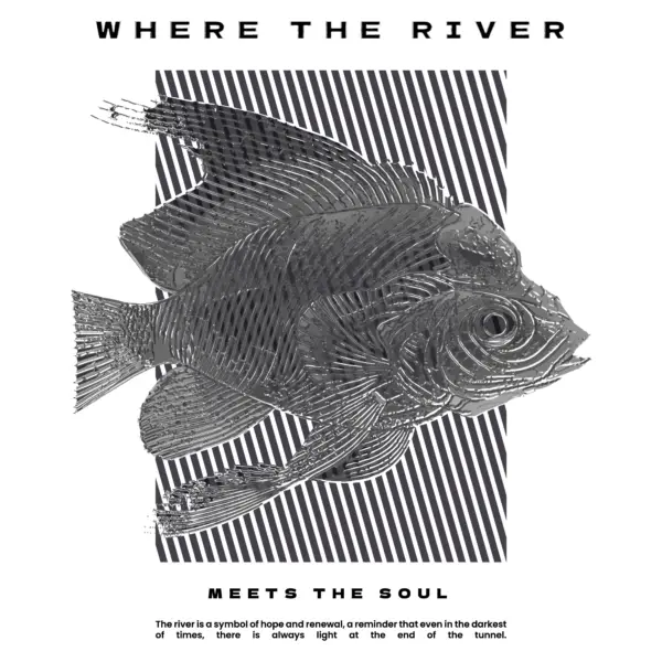 Fish in white and black with fishing phrase design