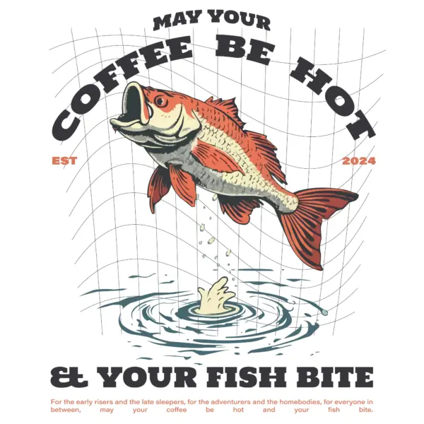 Fish jumping out of water surrounded by a fishing phrase design