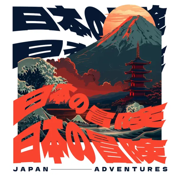 Fuji mountain in background with traditional japanese building design