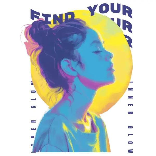 Girl with closed eyes decorated with background text design