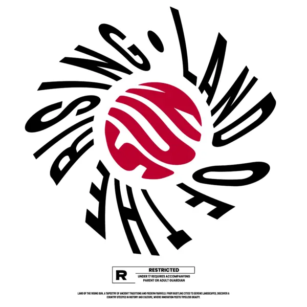 Japanese flag shaped phrase with rising sun design