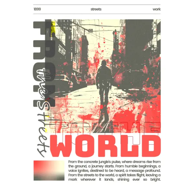 Man between city streets decorated with texts and paragraphs design