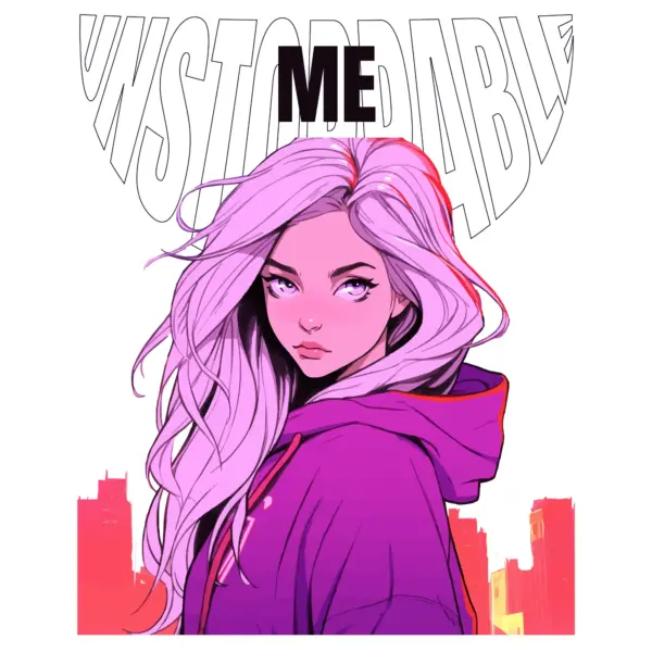 Girl with a trembling gaze with a phrase at the top design