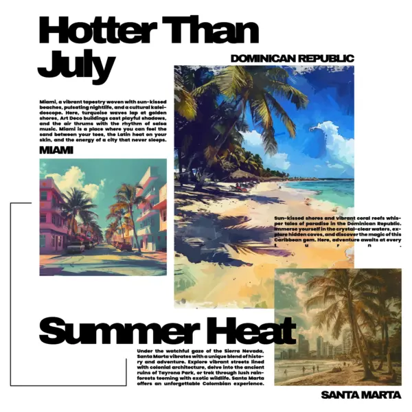 Popular beach photos with black texts on summer design