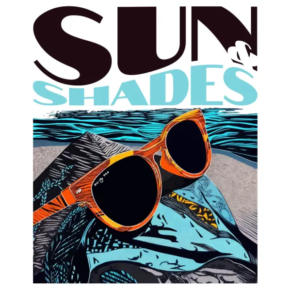 Sunglasses on a rock on the beach design