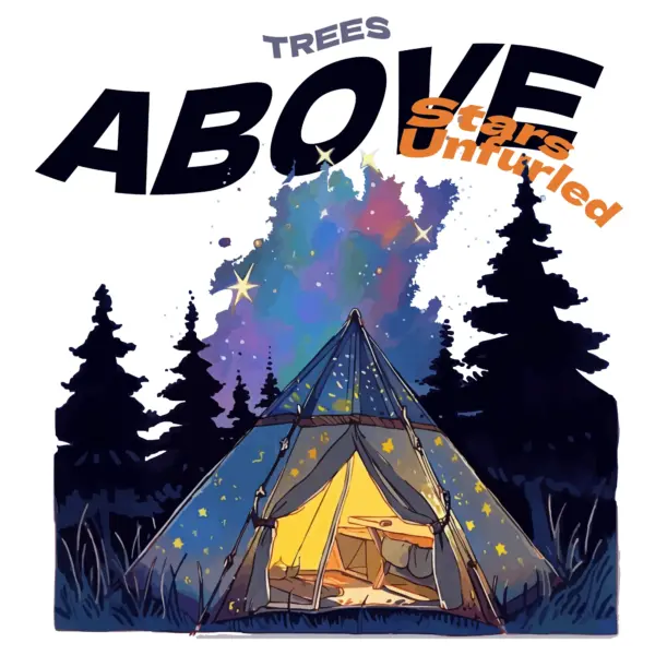 Tent pitched under a moonlit sky with stars design