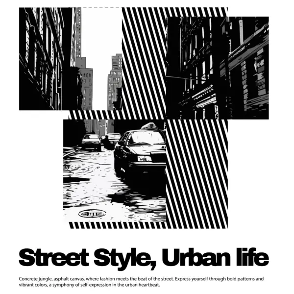 Urban streets with cars and urban phrase in black and white design