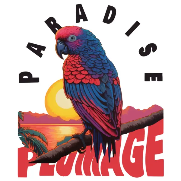 Bird posing in front of a sunrise design