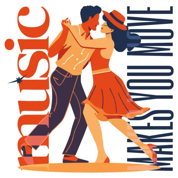 Couple dancing in flat style with music phrase design