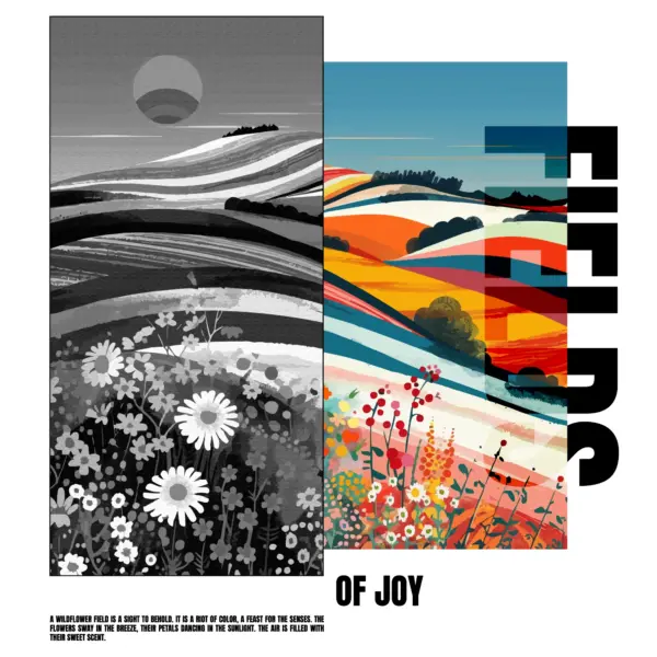 Field of flowers in color and black and white design