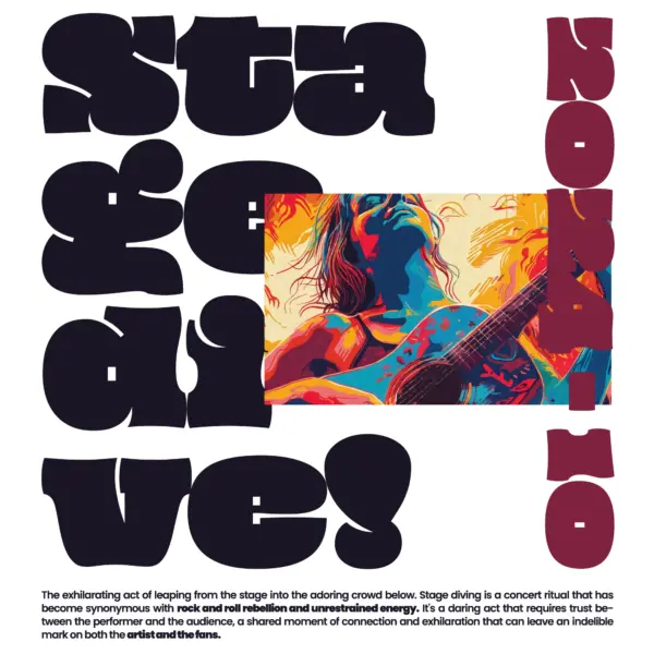 Girl playing the guitar with a musical phrase design