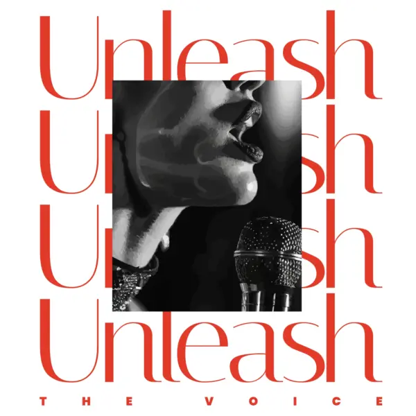 Girl singing at the microphone with sans serif phrase background design