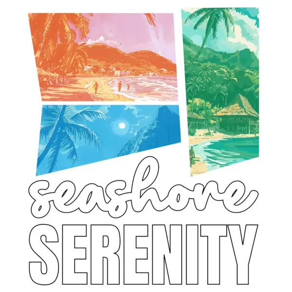 Man holding an umbrella in front of the sea design