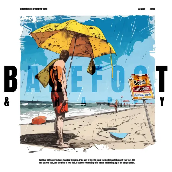 Man holding an umbrella in front of the sea design