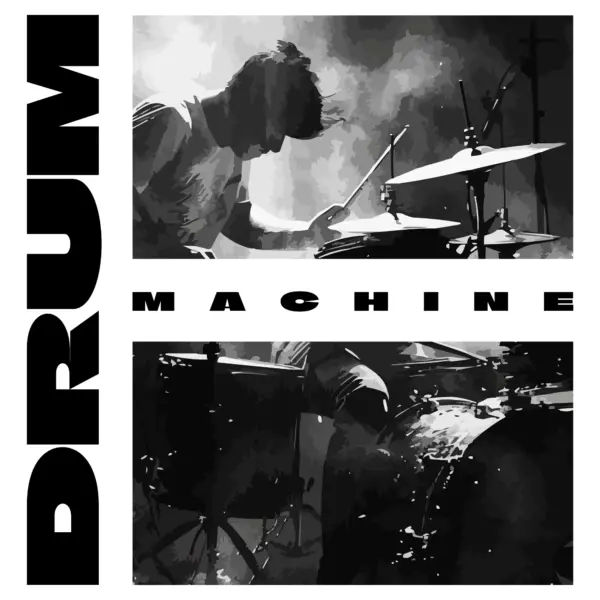 Man playing a drum set in a music grunge effect design