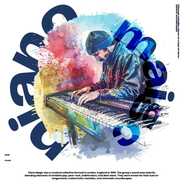 Man playing an electric piano in colorful style design